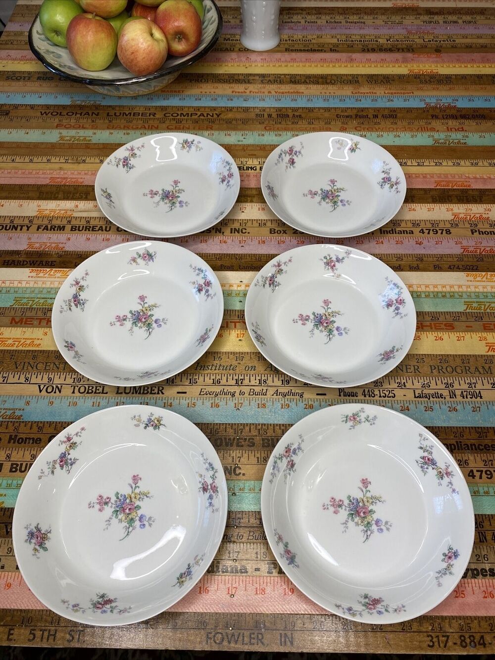 GDA Haviland Limoges France Set of 6 Soup Salad Bowls 7-1/2" Dresden Floral